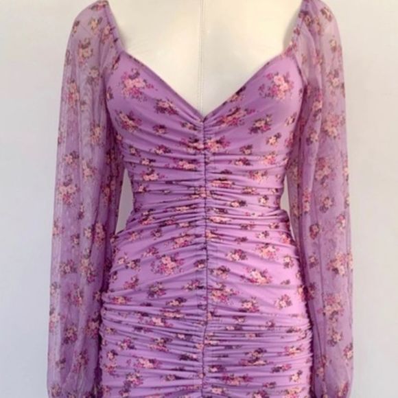 🆕VICI WILLIAM B Lavender Floral Ruched Long Sleeve - Picture 8 of 13